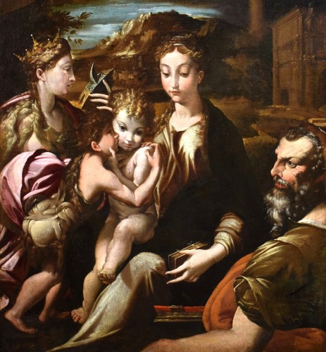 Tableaux et dessins Tableaux XVIe siècle - La Vierge à l'Enfant, s. Jean-Baptiste, s. Catherine et s. Zacharie - fin XVIe siècle